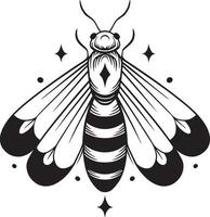 mouches logo vector illustration dessinés à la main en noir et blanc