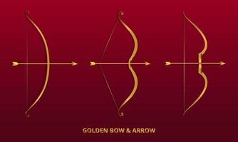 collection d'arc et de flèche d'or. ensemble d'illustration vectorielle arc et flèche brillant. vecteur