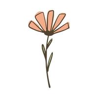 fleur isolé sur fond blanc. croquis botanique abstrait couleur rose et verte dessiné à la main dans le style doodle. vecteur