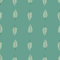 motif floral de doodle sans couture avec des formes de feuilles de chêne gris clair. fond turquoise. vecteur