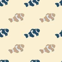 tons pastel joli motif harmonieux d'océan avec ornement de poisson clown sauvage. fond pastel, imprimé beige et bleu. vecteur