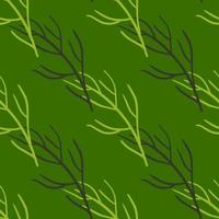 motif de doodle vintage sans couture avec impression de silhouettes de branches simples. fond vert clair. vecteur