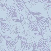 motif harmonieux de fleur violette abstraite dans un style doodle sur fond bleu. joli fond d'écran floral sans fin. vecteur