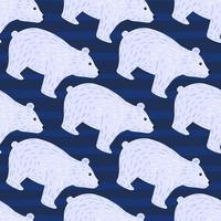 motif harmonieux de nature arctique avec impression de silhouettes d'ours polaires doodle. fond rayé bleu marine. vecteur