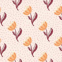 motif décoratif harmonieux dessiné à la main avec imprimé de fleurs de tulipes orange. fond pastel pointillé. toile de fond fleurie. vecteur