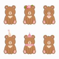 ensemble d'illustrations vectorielles d'ours assis. personnage mignon animal de la forêt. pack de photos en peluche pour cartes, promotion, affiches de pépinière, conception de vêtements pour enfants. vecteur