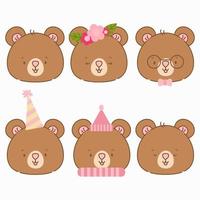 ensemble d'illustrations vectorielles d'ours assis. personnage mignon animal de la forêt. pack de photos en peluche pour cartes, promotion, affiches de pépinière, conception de vêtements pour enfants. vecteur