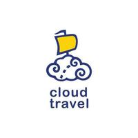 nuage bleu avec logo de voyage en voile vecteur