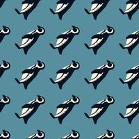 joli motif décoratif sans couture avec des silhouettes de pingouins dessinées à la main. fond bleu. vecteur