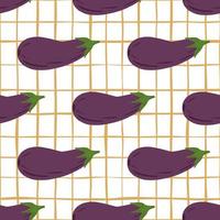 motif sans couture d'aubergines mûres sur fond de rayures fond d'écran d'aubergines violettes. vecteur