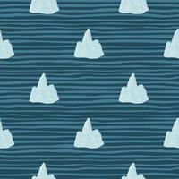 bloc de glace motif iceberg harmonieux dans un style doodle dessiné à la main. fond rayé bleu. toile de fond nordique. vecteur