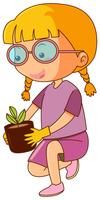 Petite fille et plante en pot vecteur