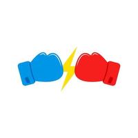 gants de boxe rouges et bleus. affrontement entre gants de boxe. icône de la foudre. vecteur