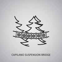 icône du pont suspendu de capilano sur fond gris. canada, vancouver nord. icône de la ligne vecteur