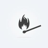 icône du match de sécurité. feu, lumière, flammes. icône d'allumette brûlante sur fond gris. vecteur