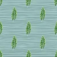 motif décoratif sans couture avec imprimé de feuilles de chêne d'automne vert vif. fond rayé bleu. vecteur