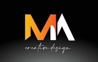 logo de lettre ma avec des couleurs dorées blanches et un vecteur d'icône de conception minimaliste
