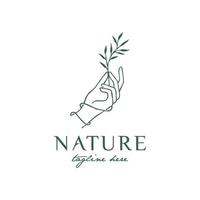 illustration logo graphiques vectoriels de mains tenant des troncs d'arbres, bon pour les logos de beauté naturelle vecteur