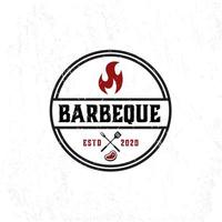 modèle de logo de barbecue avec flamme vecteur