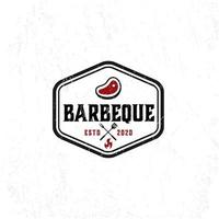 modèle de logo de barbecue avec de la viande vecteur