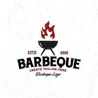 modèle de logo de barbecue avec flamme vecteur