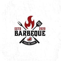 modèle de logo de barbecue avec flamme vecteur