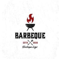 modèle de logo de barbecue avec flamme vecteur