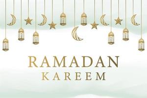 affiche de bannière dessinée à la main ramadan kareem avec des lanternes, des étoiles et des lunes vecteur