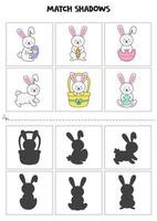 trouver des ombres de lapins de Pâques mignons. cartes pour enfants. vecteur