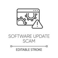 icône linéaire d'escroquerie de mise à jour logicielle. faux système, mise à niveau du programme. logiciels malveillants. publicité pop-up trompeuse. fraude financière. illustration de la ligne mince. symbole de contour. dessin de contour isolé de vecteur. trait modifiable vecteur