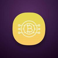 icône de l'application Bitcoin. monnaie virtuelle. services bancaires en ligne. paiement en bitcoins. symbole de contour. voies de micropuce avec pièce de monnaie à l'intérieur. interface utilisateur ui ux. application web ou mobile. illustration vectorielle isolée vecteur