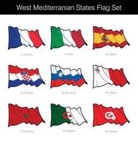 états de la méditerranée occidentale agitant le drapeau vecteur