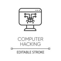 icône linéaire de piratage informatique. gain d'accès illégal. violation de la sécurité. logiciels malveillants, rançongiciels. hameçonnage, cybercriminalité. illustration de la ligne mince. symbole de contour. dessin de contour isolé de vecteur. trait modifiable vecteur