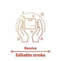 icône de concept de réception de colis. illustration de la ligne mince de l'idée du service de livraison. expédition. expédition. colis en main. dessin de contour isolé de vecteur. trait modifiable vecteur