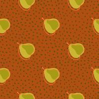 modèle sans couture de nourriture nature avec impression de silhouettes de poire simples. fond pointillé orange foncé. vecteur