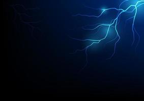 éclair de tonnerre, illustration vectorielle réaliste d'éclair d'électricité d'orage. effet de lumière de danger brillant bleu électrique, rayons de choc abstraits au néon la nuit ciel orageux fond sombre vecteur