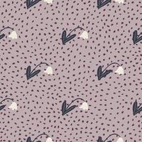 motif de doodle sans couture d'ornement de jacinthe des bois. formes simples de campanule sur fond violet avec des points. toile de fond fleurie. vecteur