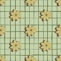 fleurs de marguerite beige avec motif harmonieux d'ombres dans un style doodle. fond à carreaux vert clair. vecteur