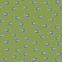 motif sans couture dans le style de la faune sous-marine avec petit imprimé bleu de poisson chirurgien aléatoire. fond vert. vecteur