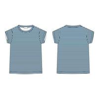 t-shirt en tissu rayures bleues isolé sur fond blanc. croquis technique recto et verso. vecteur