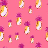 motif de doodle sans couture de fruits d'ananas jaunes aléatoires. fond rose vif. ornement de nourriture drôle. vecteur