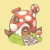 illustration de dessin animé mignon maison champignon vecteur