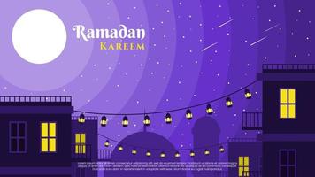 fond de ramadan avec illustration de sillhouette de ville vecteur