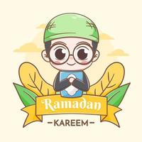 carte de voeux ramadan kareem avec illustration de dessin animé mignon garçon vecteur