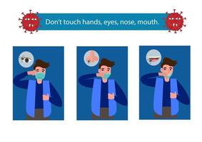 concept d'illustrations coronavirus covid-19. ne touchez pas les mains, les yeux, le nez, la bouche. vecteur illustrer.
