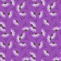 motif floral organique sans couture aléatoire avec des formes de fleurs de camomille doodle. oeuvre de couleurs violettes. vecteur