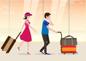 hommes et femmes avec bagages pour voyager vecteur
