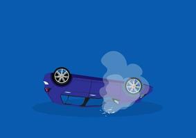 icône d'accident de voiture renversée sur la vue latérale de la route illustration vectorielle style plat de dessin animé vecteur