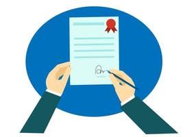 signer le contrat à la main dans le document d'accord commercial. illustration vectorielle de partenariat commercial concept dans un style plat