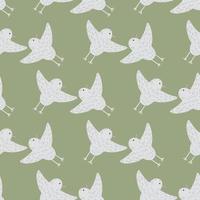 modèle sans couture simple dessiné à la main avec ornement d'oiseaux gris. fond d'olive verte. vecteur